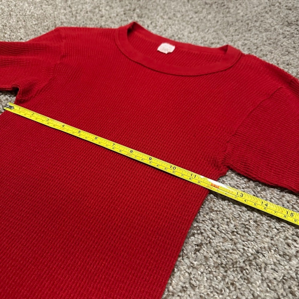 Vintage Unknown Mens Thermal Shirt Large Red Preowned Stains Waffle Knit USA - Picture 3 of 4